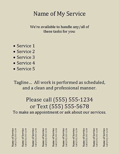Tear Off Flyer Template Download Edit and Print Microsoft Word File