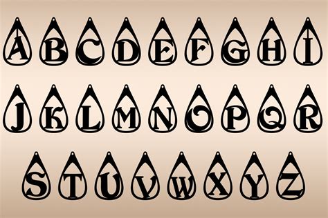 Teardrop Earring Alphabet Bundle SVG File