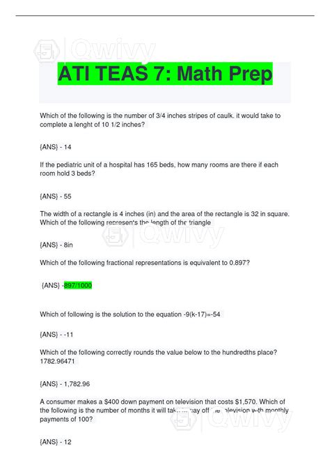Teas Math Practice Test Printable
