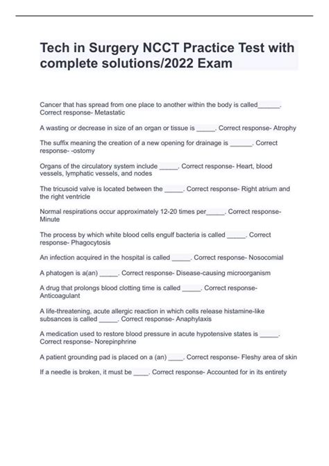 Tech in Surgery NCCT Practice Test 2024 with complete solutions