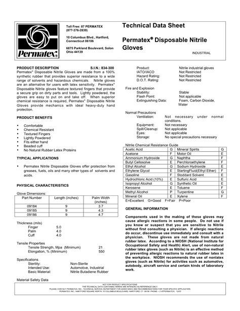 Technical Data Sheet Permatex Disposable Nitrile Gloves DocsLib