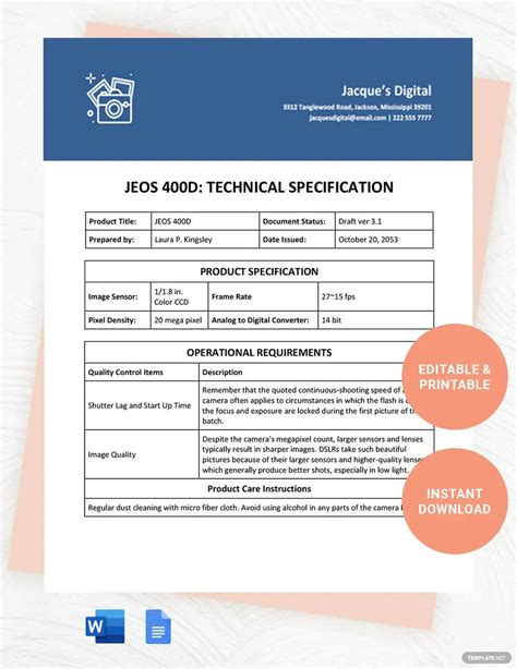 Technical Specification Ideas Examples 2022