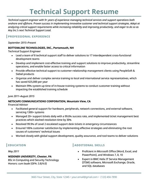 Technical Support Engineer Job Description Resume