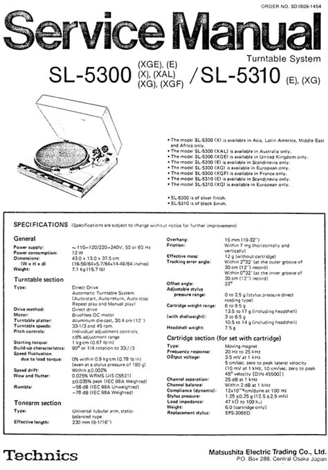 Technics sl 5300 sl 5310 turntable service manual. - Kobelco sk80msr sk80cs optional attachments parts manual s3lf01801ze01.