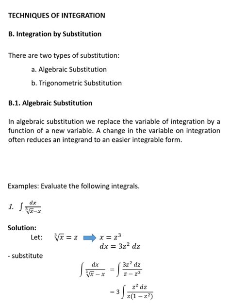 Techniques of integration pdf.  Substitution Integration, unlike differentiation, is ...
