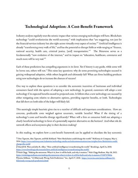 Technological Adoption- A Cost-Benefit Framework VE