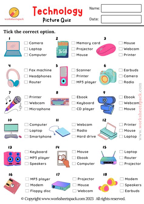 Technology quiz for students.  It typically outlines relevant survey qu...