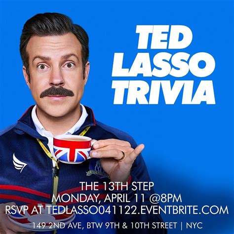 Ted lasso trivia. Ted Lasso shares tropes with Silver Linings Playbook (2012) in that the lead characters, Ted Lasso and Pat Solatano, both 1) have catchphrase signs ("Believe" and "Excelsior", respectively), 2) struggle with mental illness (anxiety and bipolar disorder, respectively), and 3) experience fraught then friendly relationships with their therapists ... 