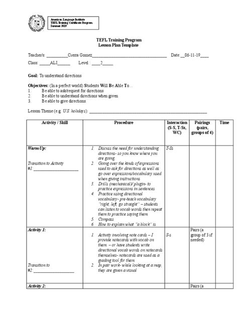 Tefl lesson plan examples pdf. .  ...