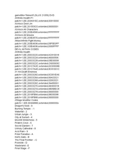 Tekken cheat codes.  In other words, this allows you to use This page cont...