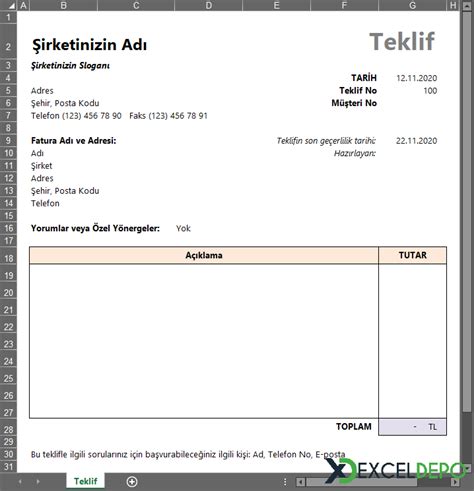 Teklif Formu Excel Kolay Excel.