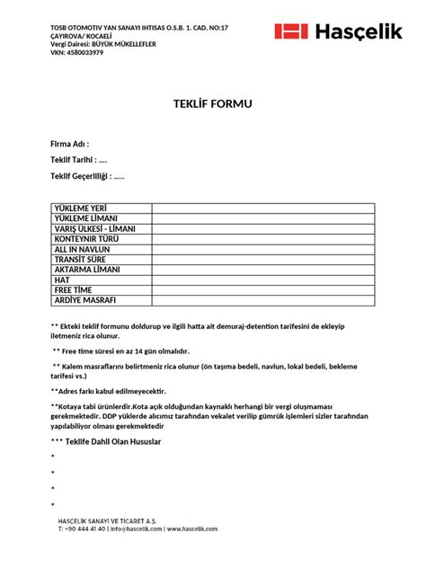 Teklif Formu TransKlima.