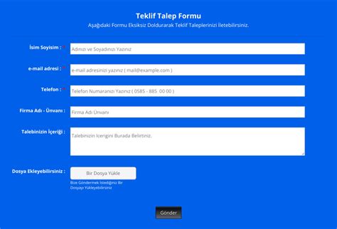 Teklif Talep Formu Örneği Form Şablonu Jotform