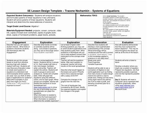 Teks Lesson Plan Template Beautiful 5e Lesson Plan Systems Of Equations