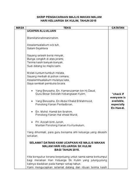 Teks MC Majlis Makan Malam Kgs 2024 PDF - Scribd