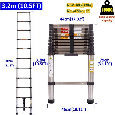 Telescoping steel. 5FT A Frame Stainless Steel Folding Extension Ladder, wit...