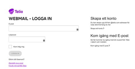 Telia Webmail Mitt Telia.se Logga In Har Problem Support Webmail SE