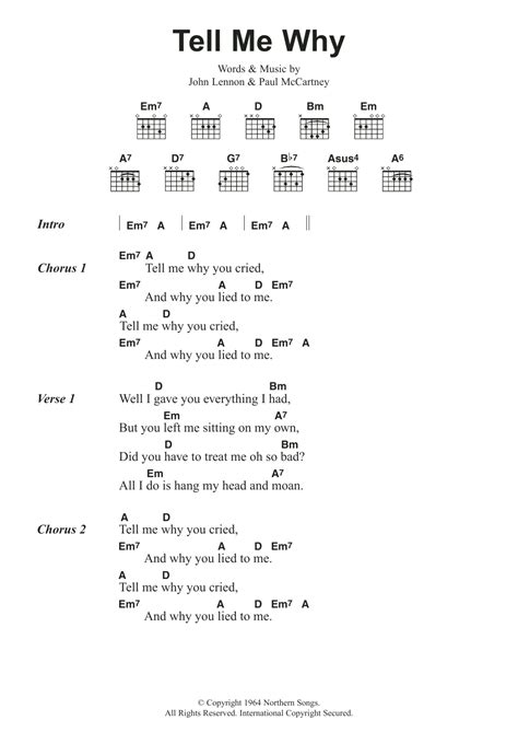 Tell Me Why tab ver. 2 with lyrics by Beatles for guitar