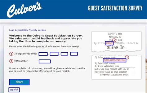 Tellculvers com survey 15 digit code. Take Culver’s Survey. A step-by-step guide to participating in the Tellculvers survey. You can start this poll at www.TellCulvers.com. Then check the box next to the language you understand. Also, type in the 18-digit code and TRN number that you can find on your ticket. If you want to start the poll, tap the “Start” button next to the ... 