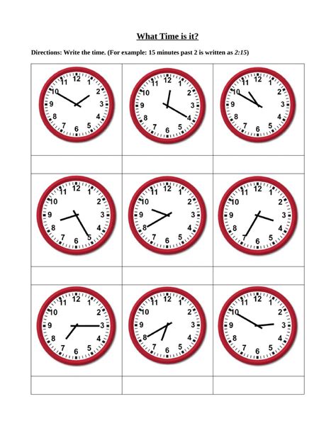 Telling Time Clock Worksheets To 5 Minutes