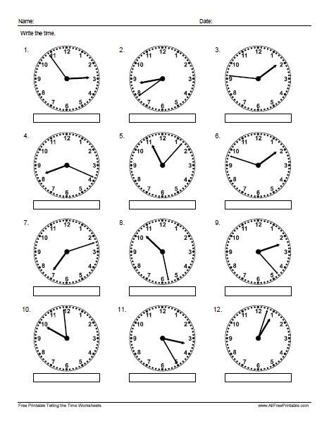 Telling Time Exercises Printable