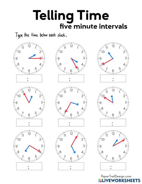 Telling Time in 5 Minute Intervals Math Practice