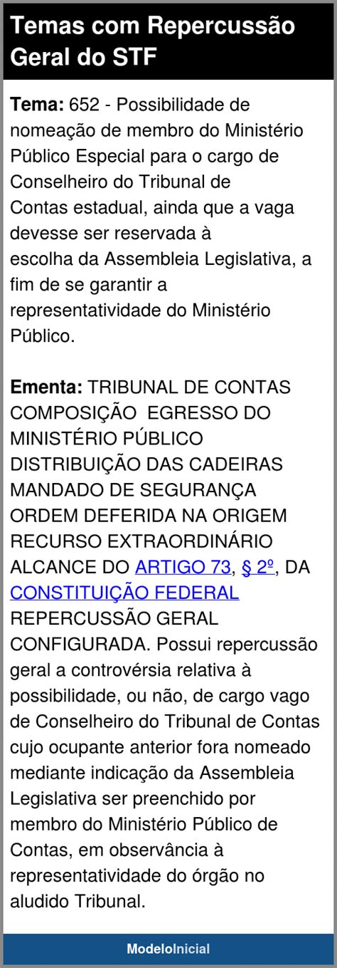 Tema 652 - Temas com Repercussão Geral do STF - Modelo Inicial