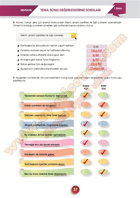 Tema Erdemler Tema Sonu Değerlendirme Cevapları Sayfa 35-36-37.