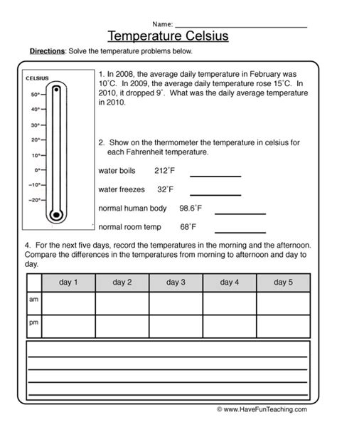 Temperature Celsius Worksheet Have Fun Teaching