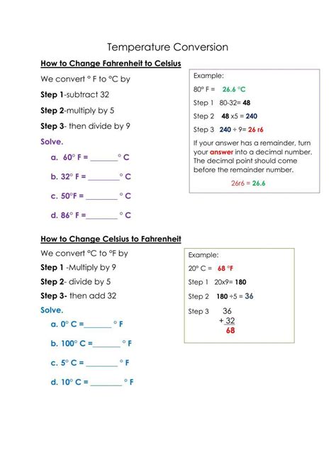 Temperature Conversion Worksheet Answer Key Live Worksheet Online