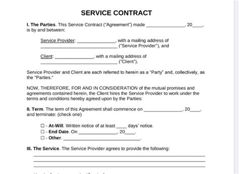 Template For Agreement Of Services
