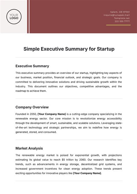 Template For An Executive Summary