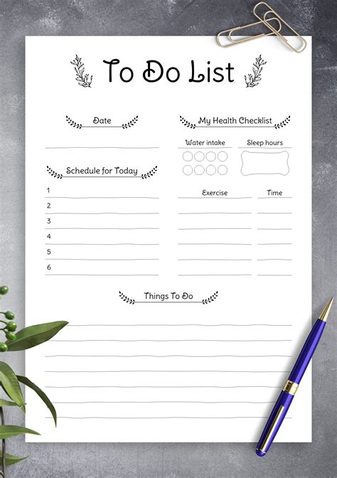 Template For Daily To Do List
