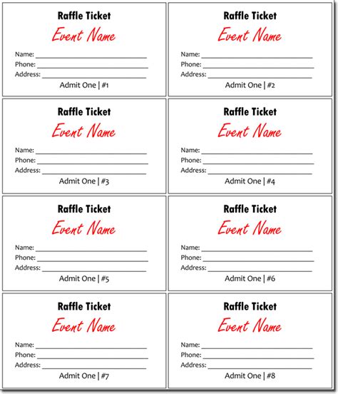 Template For Raffle Tickets