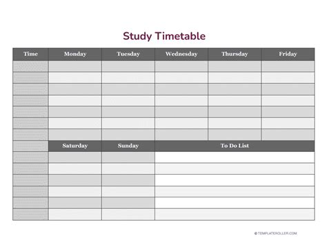 Template For Study Timetable
