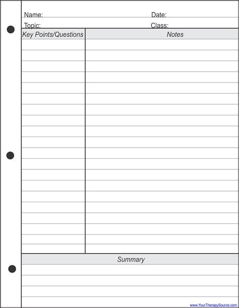Template For Taking Notes