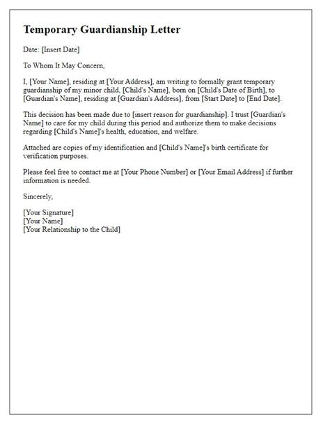 Template For Temporary Guardianship Letter