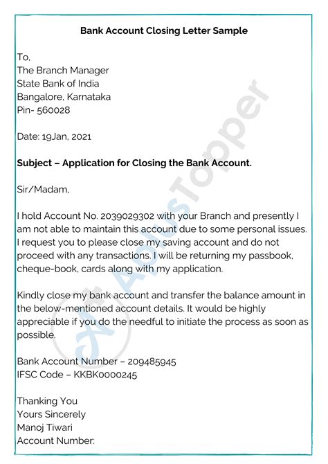Template Letter To Close Bank Accoun