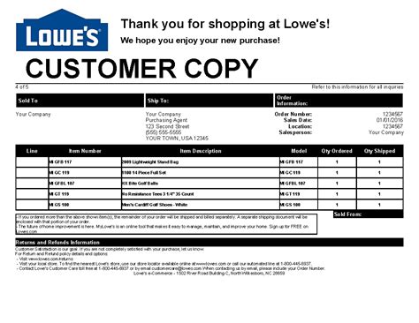Template Lowes Online Receip