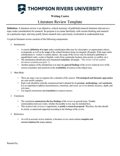 Template Of Literature Review