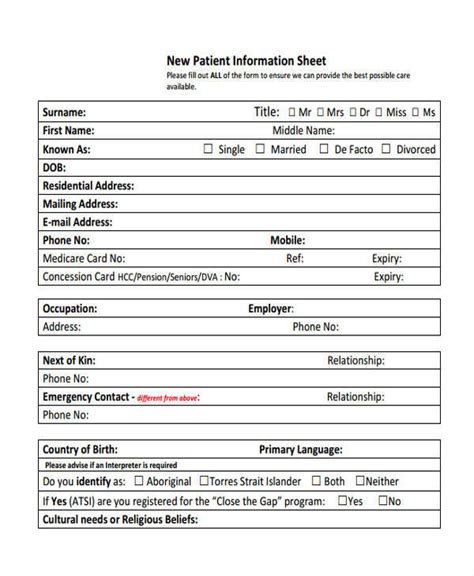 Template Patient Information Sheets