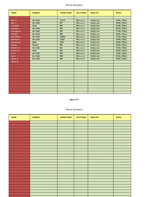Template Phone Directory MS Excel 2007 PDF