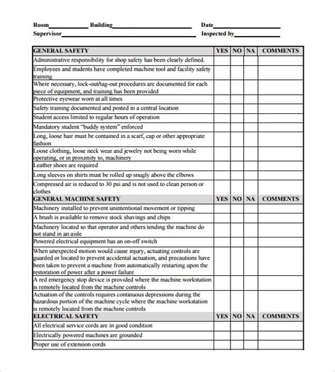 Template Preventive Maintenance Schedule for Machine Shop Format Sample