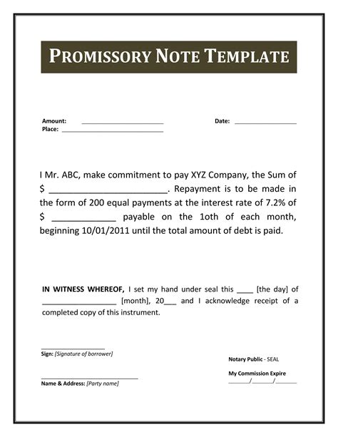 Template Promissory Note Example