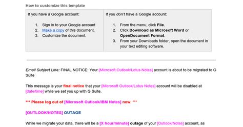 Template Reminder Email 4 Data Migration Google Docs