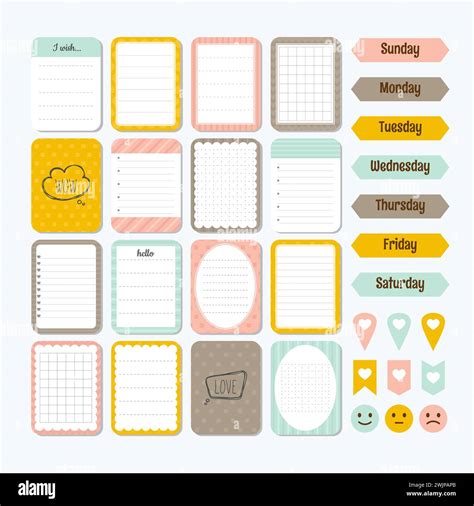 Template for Notebooks. Cute Design Elements. Flat Style. Notes, Labels
