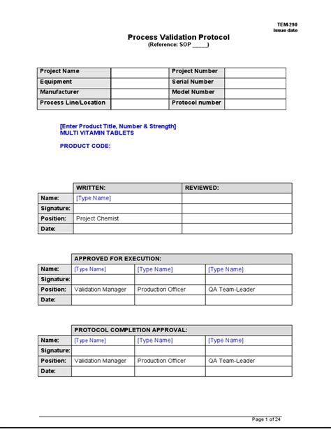 Template for Process Validation Protocol Verification And Validation