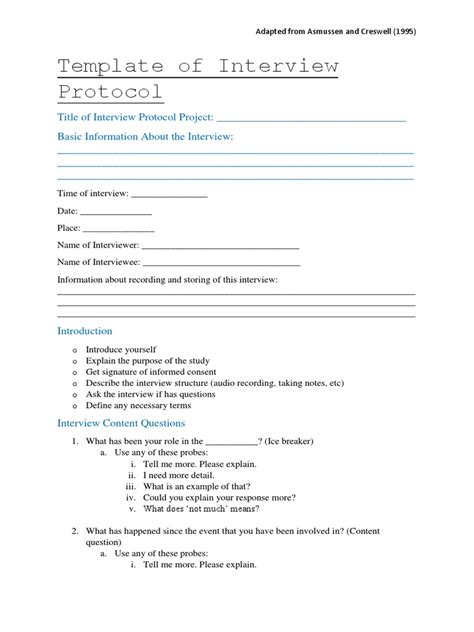Template of Interview Protocol PDF Interview