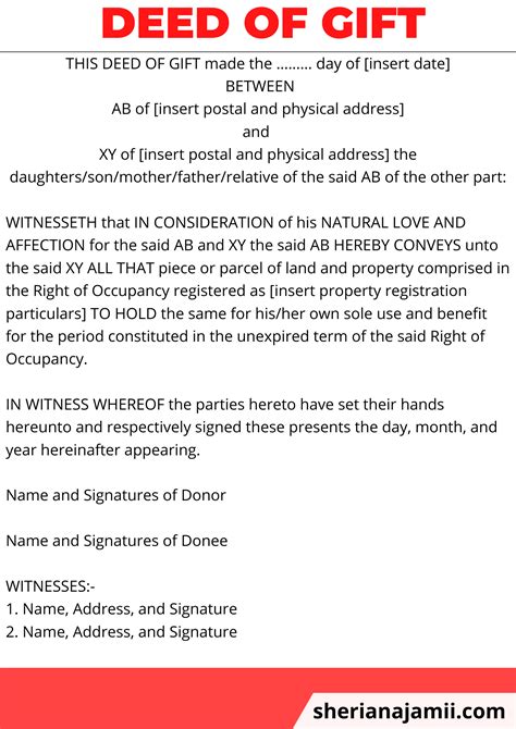 Template of a Deed of Gift – City of Toronto