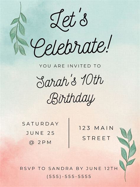 Templates For Birthday Invitations